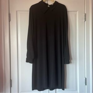 Zara Matte Jersey LBD Pretty Sleeves & Asymmetrical Collar Size L Pre Loved.